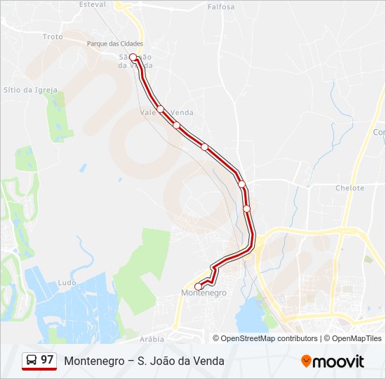 Mapa da linha do autocarro 97.