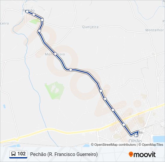 Mapa da linha do autocarro 102.