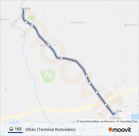 Mapa da linha do autocarro 102.