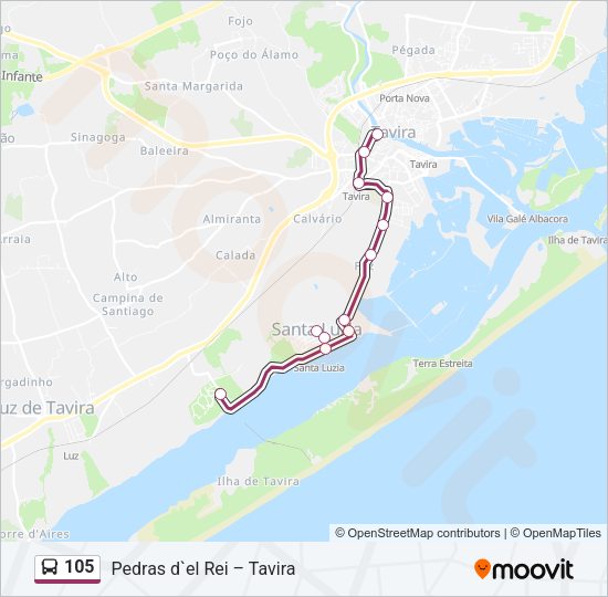 Mapa da linha do autocarro 105.