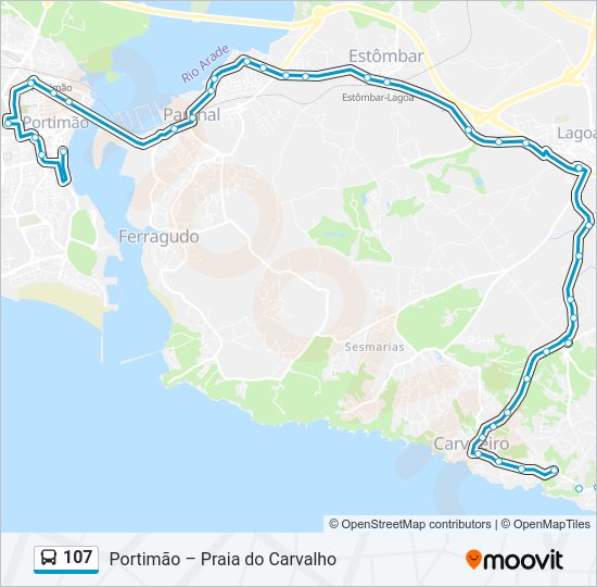 Mapa da linha do autocarro 107.
