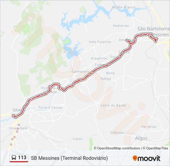 Mapa da linha do autocarro 113.