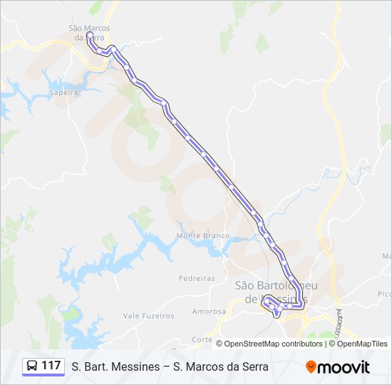 Mapa da linha do autocarro 117.