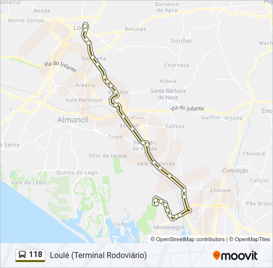 Mapa da linha do autocarro 118.