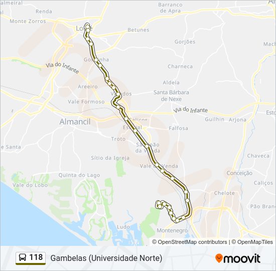 Mapa da linha do autocarro 118.