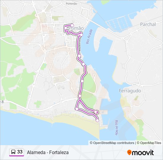 Mapa da linha do autocarro 33.