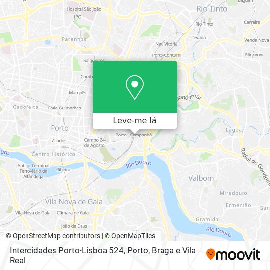 Intercidades Porto-Lisboa 524 mapa
