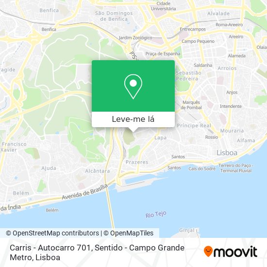 Carris - Autocarro 701, Sentido - Campo Grande Metro mapa