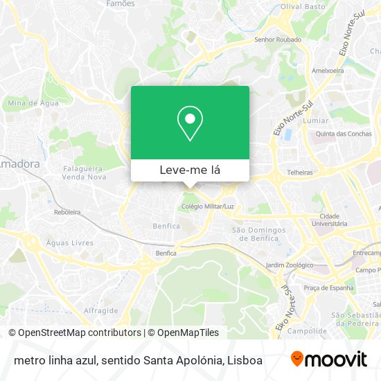 metro linha azul, sentido Santa Apolónia mapa