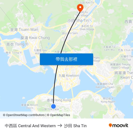 中西區 Central And Western to 沙田 Sha Tin map