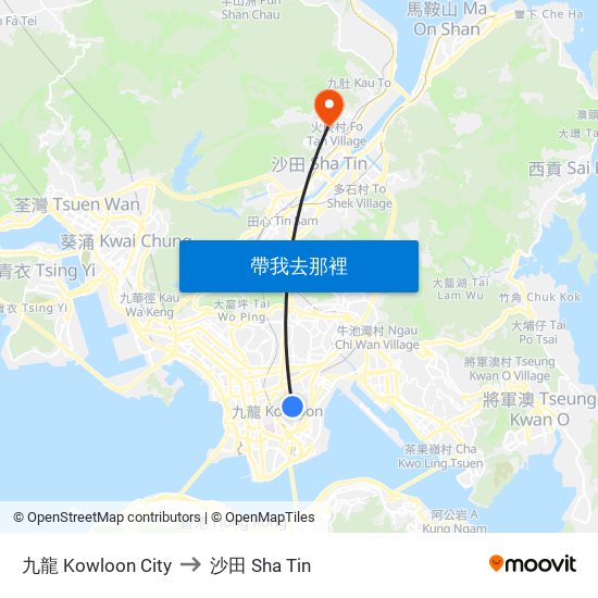 九龍 Kowloon City to 沙田 Sha Tin map