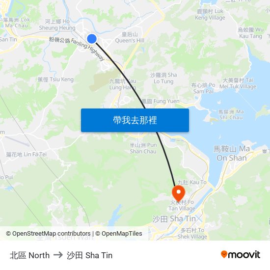 北區 North to 沙田 Sha Tin map