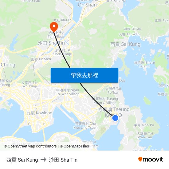 西貢 Sai Kung to 沙田 Sha Tin map