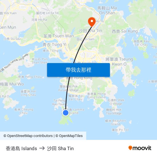 香港島 Islands to 沙田 Sha Tin map