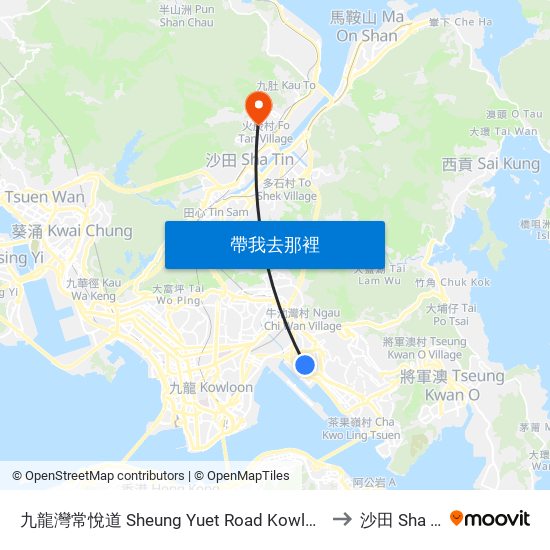 九龍灣常悅道 Sheung Yuet Road Kowloon Bay to 沙田 Sha Tin map