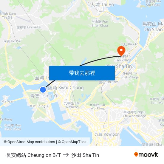 長安總站 Cheung on B/T to 沙田 Sha Tin map