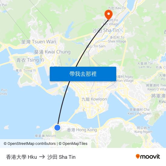 香港大學 Hku to 沙田 Sha Tin map