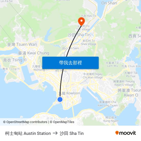 柯士甸站 Austin Station to 沙田 Sha Tin map