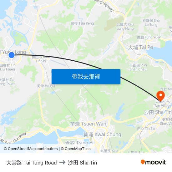 大棠路 Tai Tong Road to 沙田 Sha Tin map