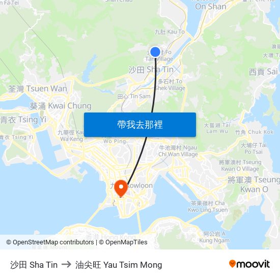 沙田 Sha Tin to 油尖旺 Yau Tsim Mong map
