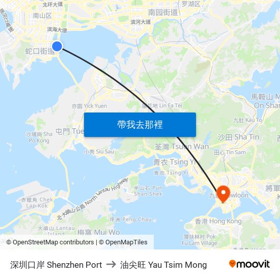 深圳口岸 Shenzhen Port to 油尖旺 Yau Tsim Mong map