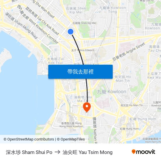 深水埗 Sham Shui Po to 油尖旺 Yau Tsim Mong map