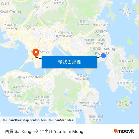 西貢 Sai Kung to 油尖旺 Yau Tsim Mong map