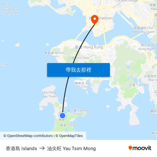 香港島 Islands to 油尖旺 Yau Tsim Mong map