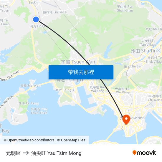 元朗區 to 油尖旺 Yau Tsim Mong map
