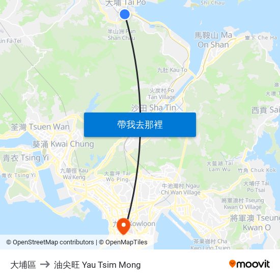 大埔區 to 油尖旺 Yau Tsim Mong map