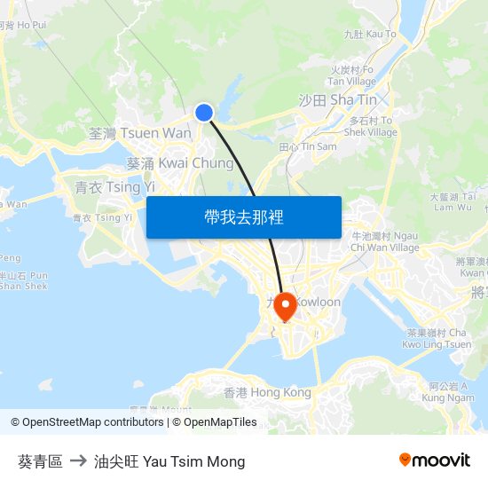 葵青區 to 油尖旺 Yau Tsim Mong map