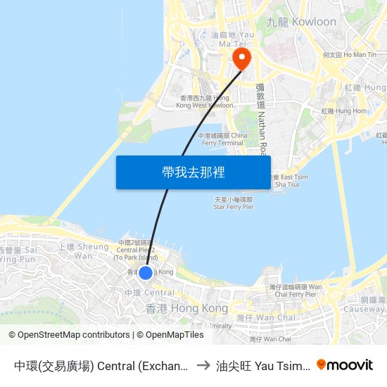 中環(交易廣場) Central (Exchange Square) to 油尖旺 Yau Tsim Mong map