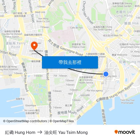 紅磡 Hung Hom to 油尖旺 Yau Tsim Mong map