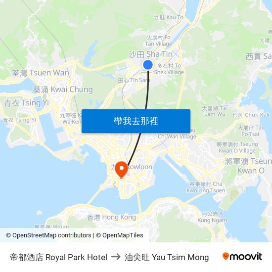 帝都酒店 Royal Park Hotel to 油尖旺 Yau Tsim Mong map
