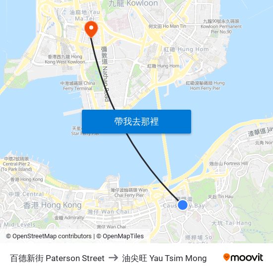 百德新街 Paterson Street to 油尖旺 Yau Tsim Mong map