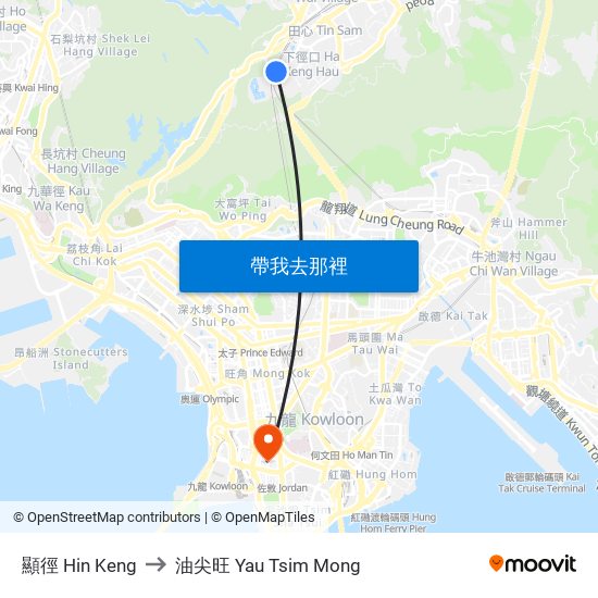 顯徑 Hin Keng to 油尖旺 Yau Tsim Mong map