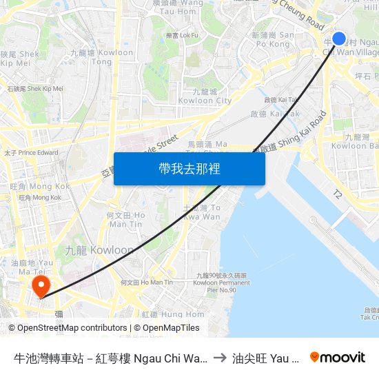牛池灣轉車站－紅萼樓 Ngau Chi Wan Bbi - Hung Ngok House to 油尖旺 Yau Tsim Mong map