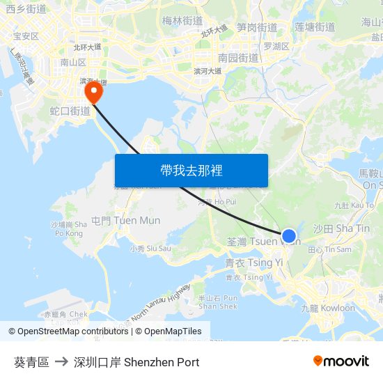 葵青區 to 深圳口岸 Shenzhen Port map