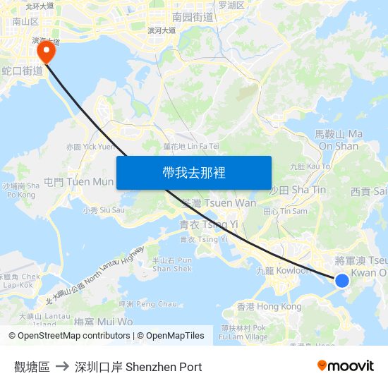 觀塘區 to 深圳口岸 Shenzhen Port map