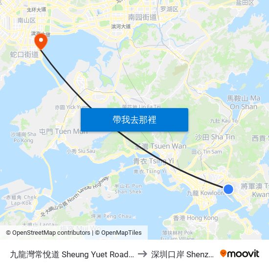 九龍灣常悅道 Sheung Yuet Road Kowloon Bay to 深圳口岸 Shenzhen Port map