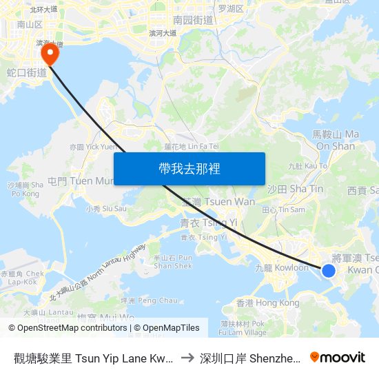 觀塘駿業里 Tsun Yip Lane Kwun Tong to 深圳口岸 Shenzhen Port map