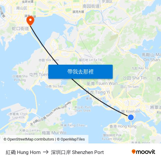 紅磡 Hung Hom to 深圳口岸 Shenzhen Port map