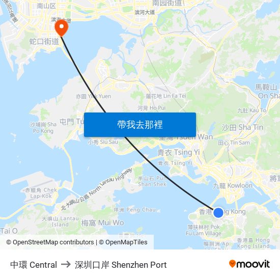 中環 Central to 深圳口岸 Shenzhen Port map