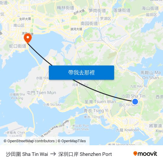 沙田圍 Sha Tin Wai to 深圳口岸 Shenzhen Port map