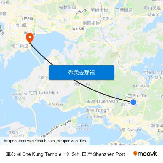 車公廟 Che Kung Temple to 深圳口岸 Shenzhen Port map