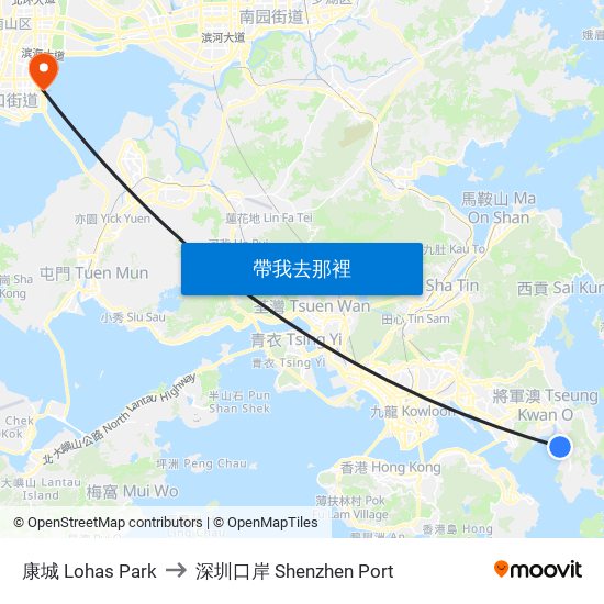 康城 Lohas Park to 深圳口岸 Shenzhen Port map