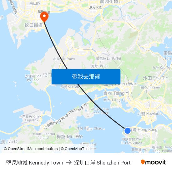 堅尼地城 Kennedy Town to 深圳口岸 Shenzhen Port map