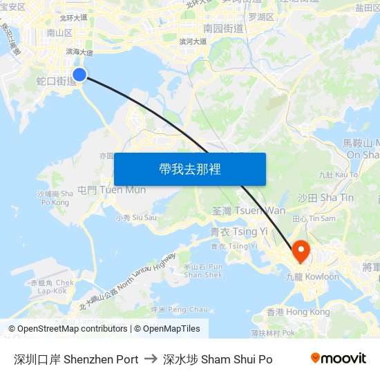 深圳口岸 Shenzhen Port to 深水埗 Sham Shui Po map