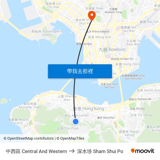 中西區 Central And Western to 深水埗 Sham Shui Po map