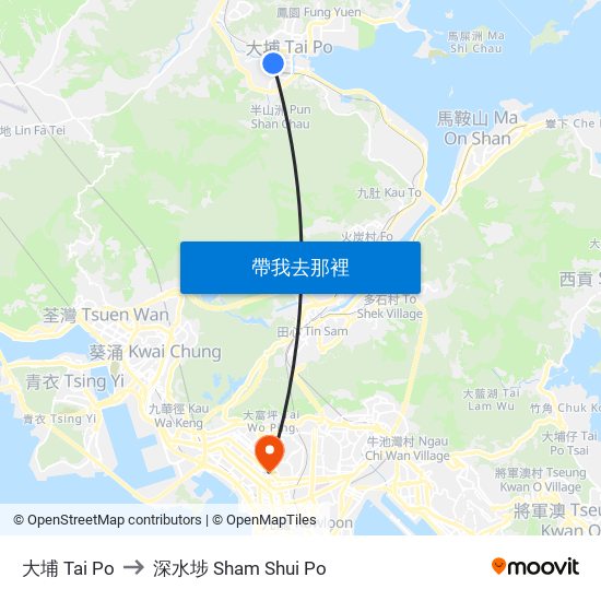 大埔 Tai Po to 深水埗 Sham Shui Po map